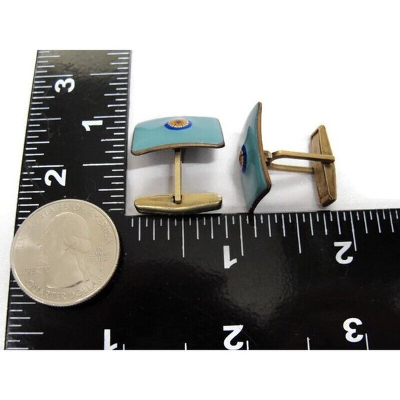 Blue Mosaic Enamel Copper Cufflinks Rectangle Shirt Accessories Wedding Vintage - Picture 9 of 14